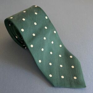 Paul Stuart Mens Silk VTG Tie Forest Green Polka Dot Classic Heritage Preppy